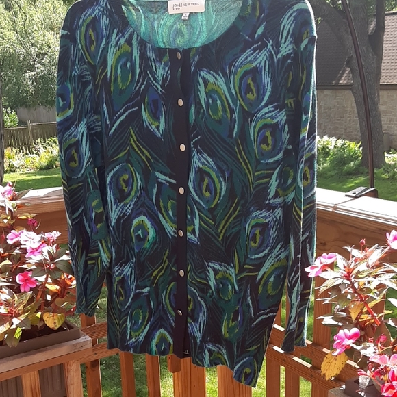 Jones NY Peacock Patterned Cardigan Sz XL - Picture 1 of 7